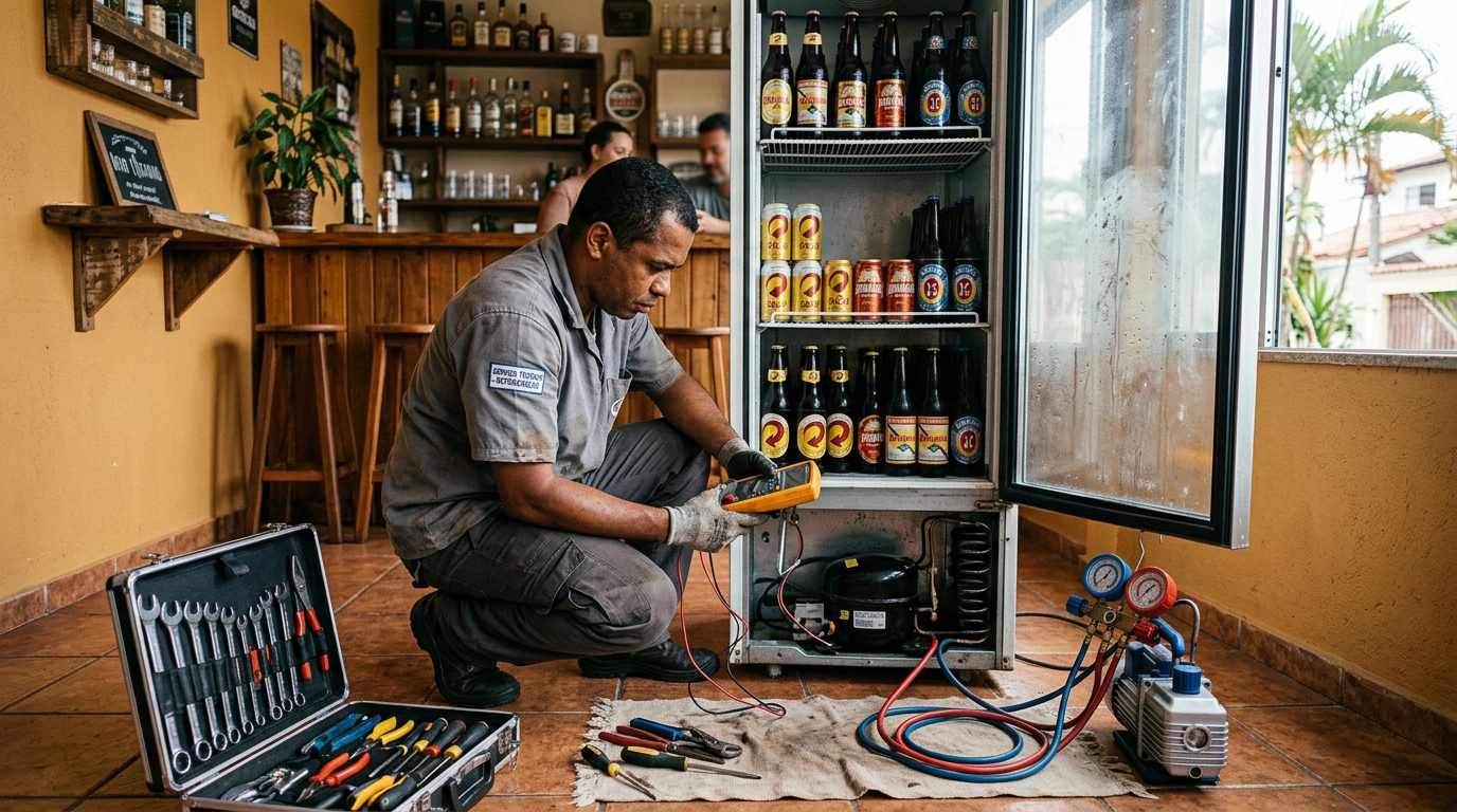 Troca de termostato de cervejeira em atendimento técnico em São José dos Campos‑SP